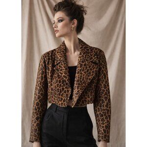 Vintage Michael Hoban North Beach Leopard Print Cropped Leather Jacket